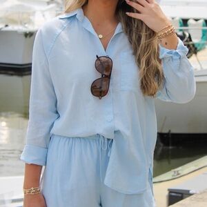 Z Supply The Perfect Linen Top Salt Water Light Blue Size Large